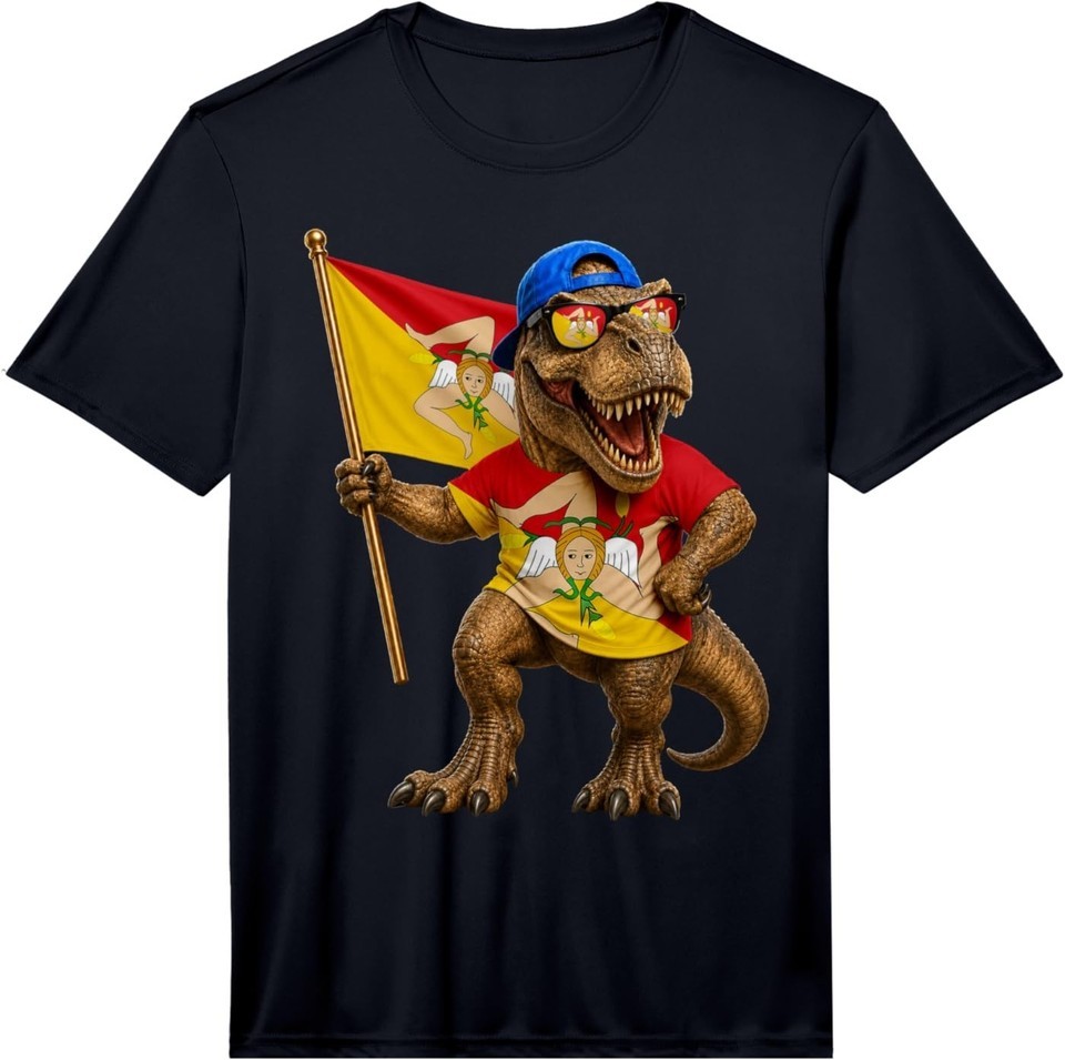 Sicilian Flag Dinosaur Roots T-Rex Pride Sicily Performance T-Shirt