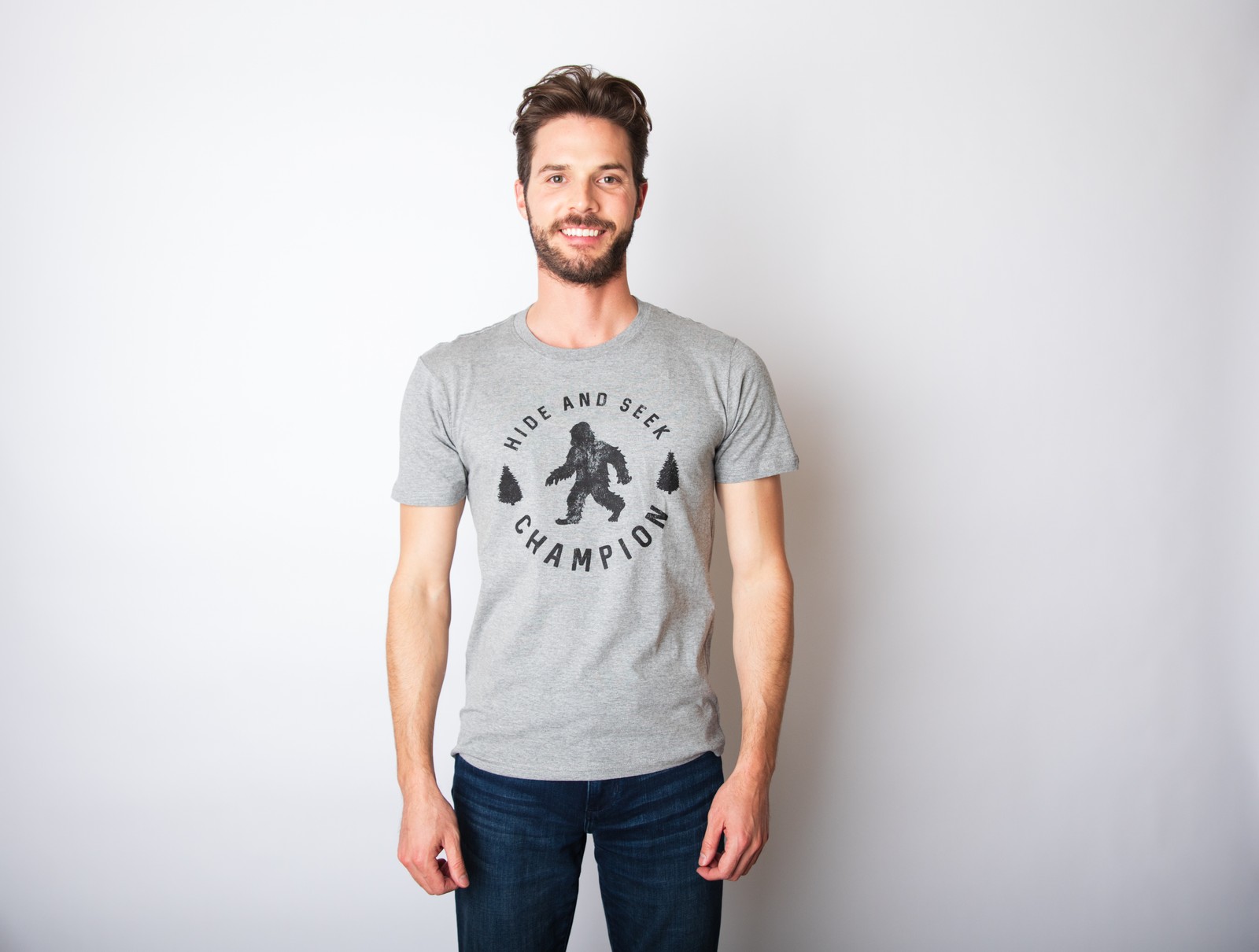Mens Hide and Seek Champion T shirt Funny Bigfoot Tee Humor Cool Graphic Print gallery