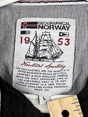 Geographical Norway Mens Large Button Down Shirt Black Stitched Patches Cotton