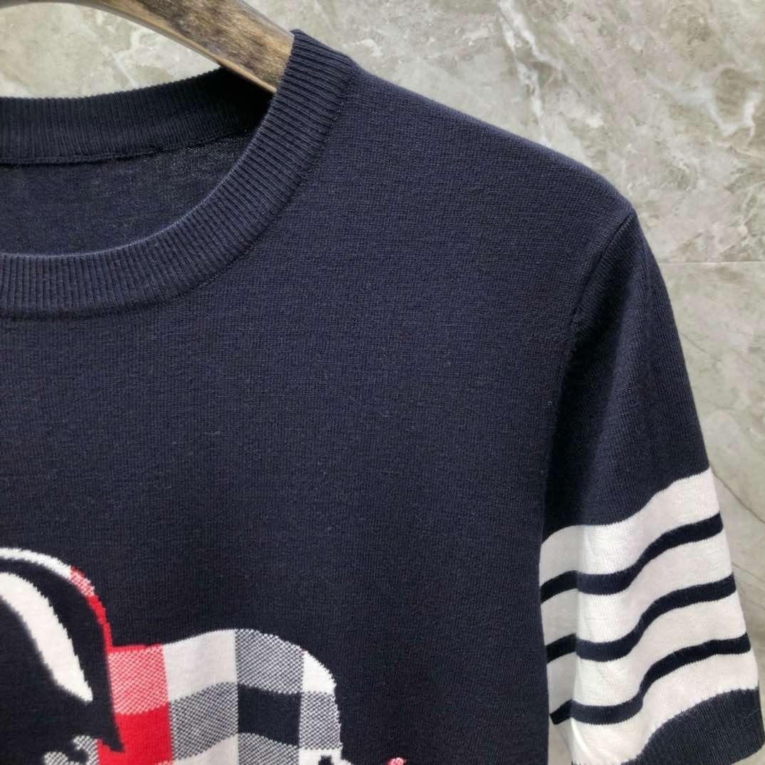 Thom Browne Navy Knit Shirt Plaid Lion Motif 4 Striped Cuffs Men Size 2XL gallery