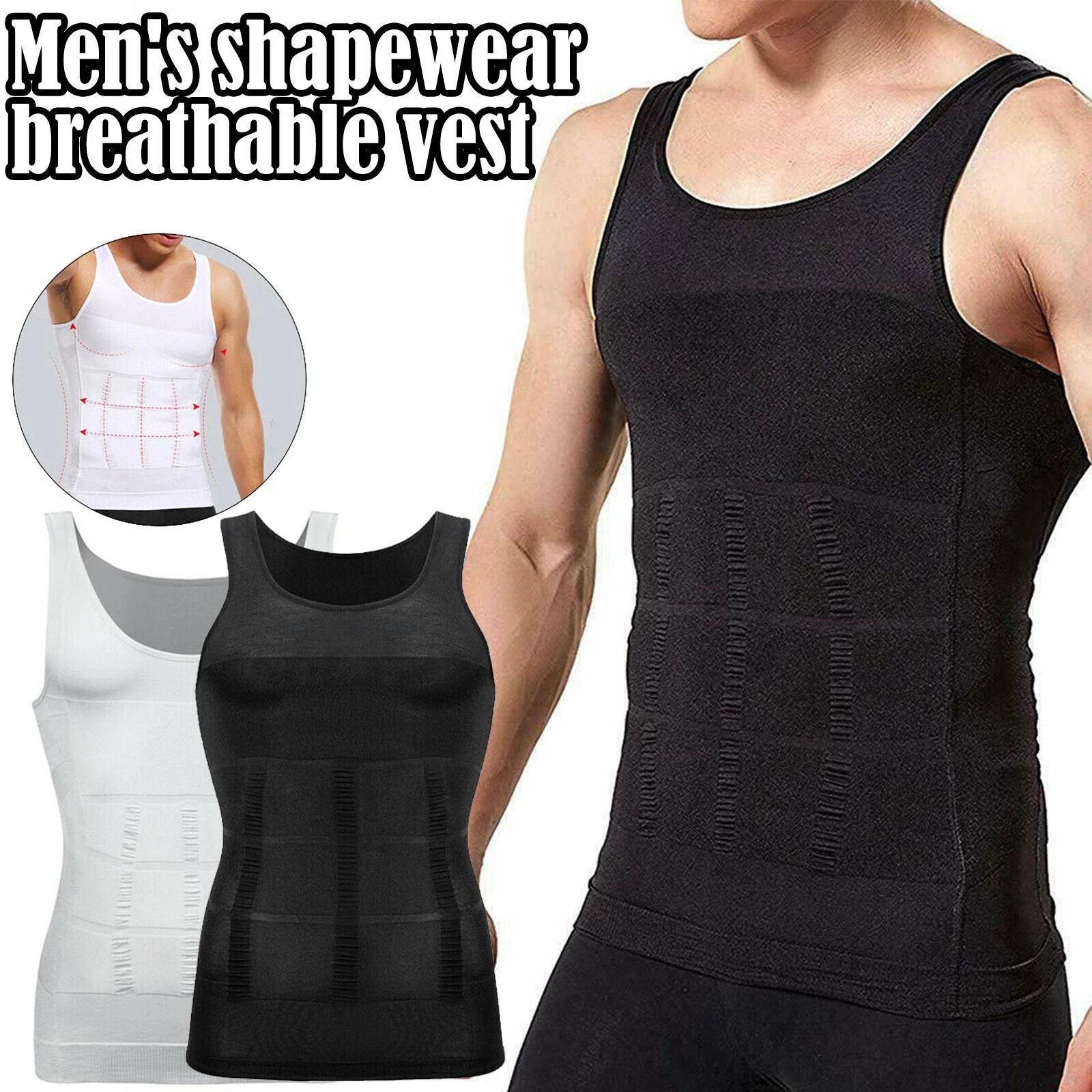 Men Slim Shirt Body Slimming Tummy Shaper Control Belly Underwear Vest Girdle US gallery