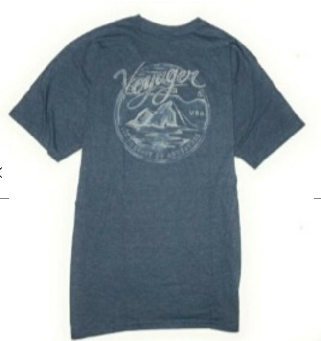 VOYAGER MEN’S GRAPHIC CREW NECK COTTON T-SHIRT (NAVY HEATHER MEDIUM)NWT