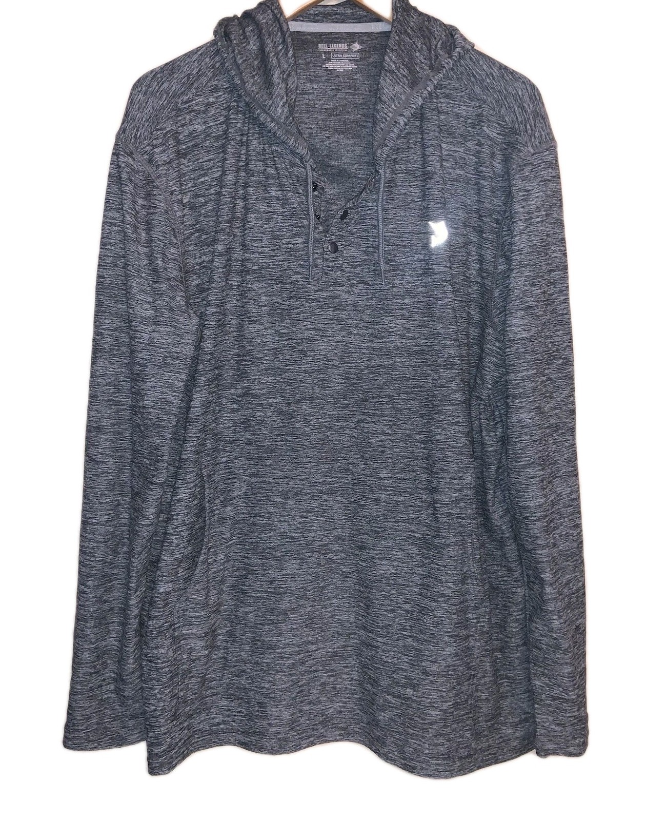 Reel Legends Men Large Hoodie Ultra Comfort L/S Performance Black Heather EUC
