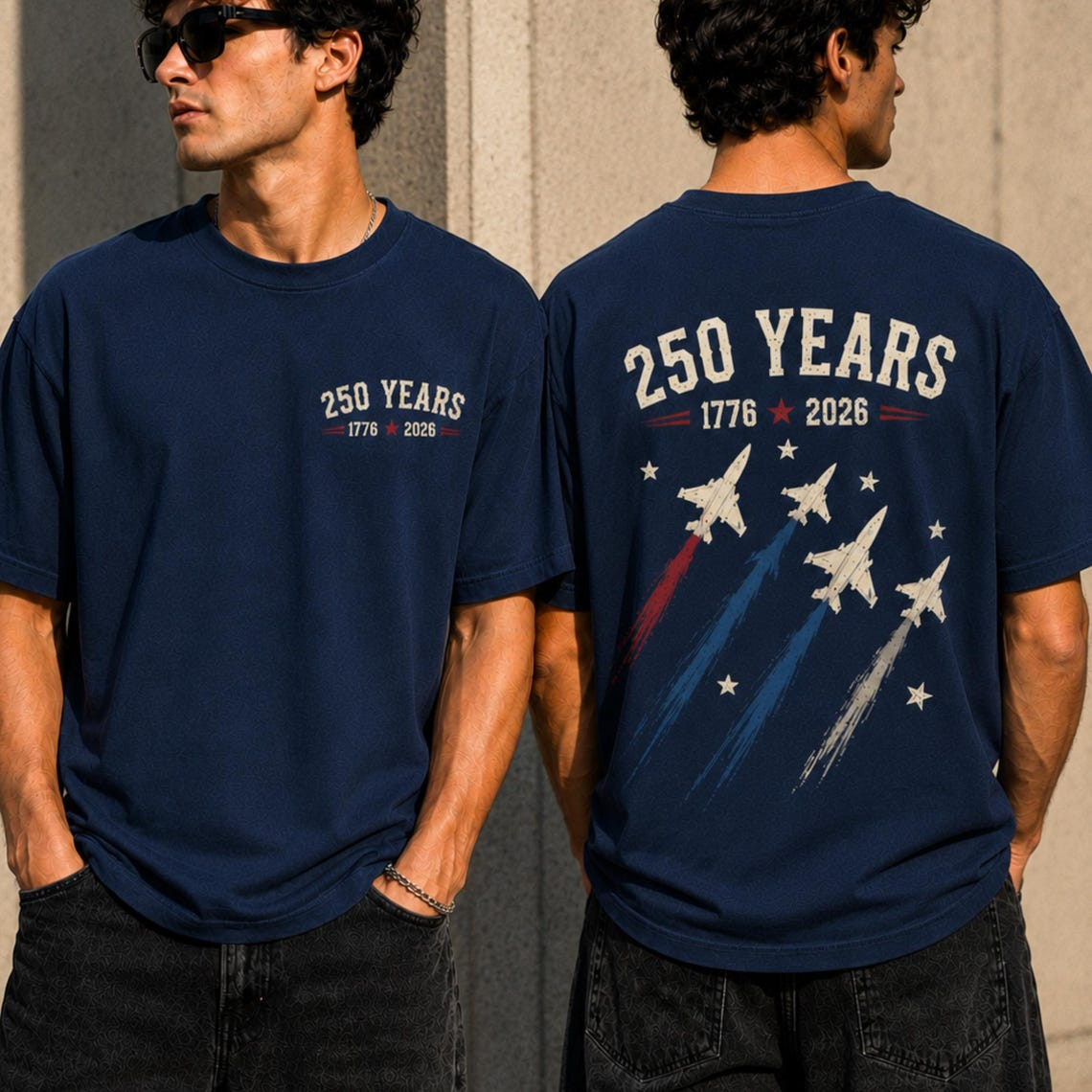 Comfort Colors America 250 Shirt Fighter Jets Front Back Print 1776-2026 Men Tee gallery