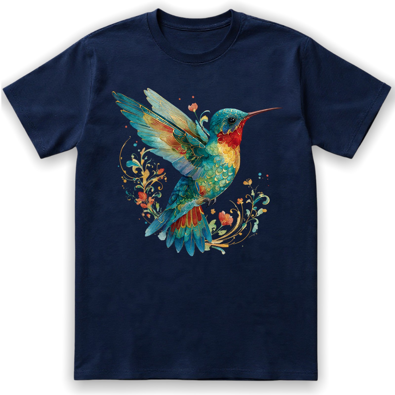 Hummingbird Floral Art Nature Retro Gift Men Women T-Shirt Tee gallery