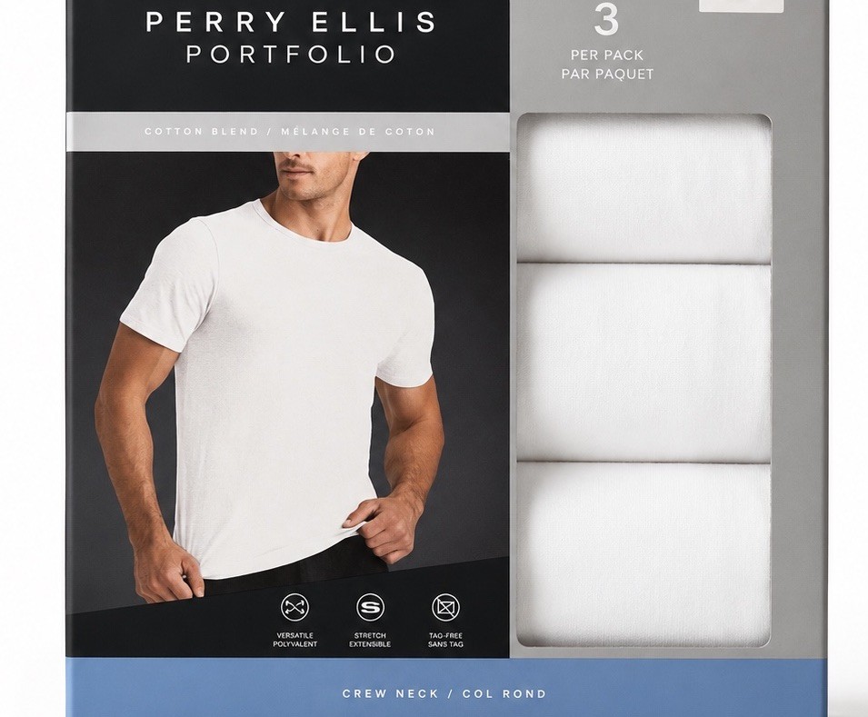 Perry Ellis Portfolio Men’s Cotton Blend Crew Neck T-Shirts 3-Pack White M