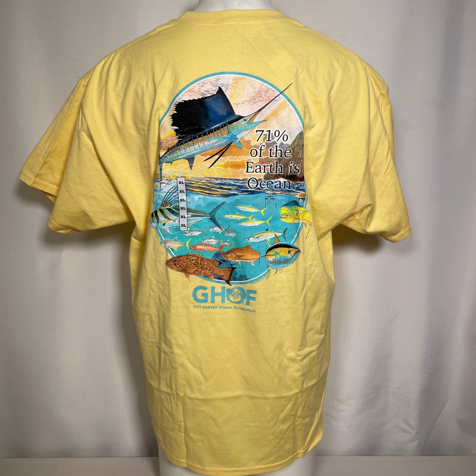 Guy Harvey Ocean Wide Marine Life Pocket Yellow T-Shirt Men's XL NWT gallery
