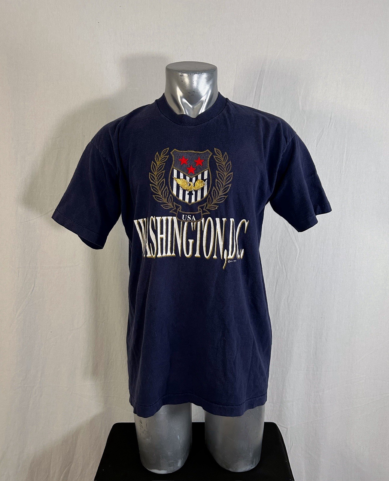 Vintage Single Stitch Mens Washington DC 90s T Shirt Sz XL Patches Made USA Navy gallery