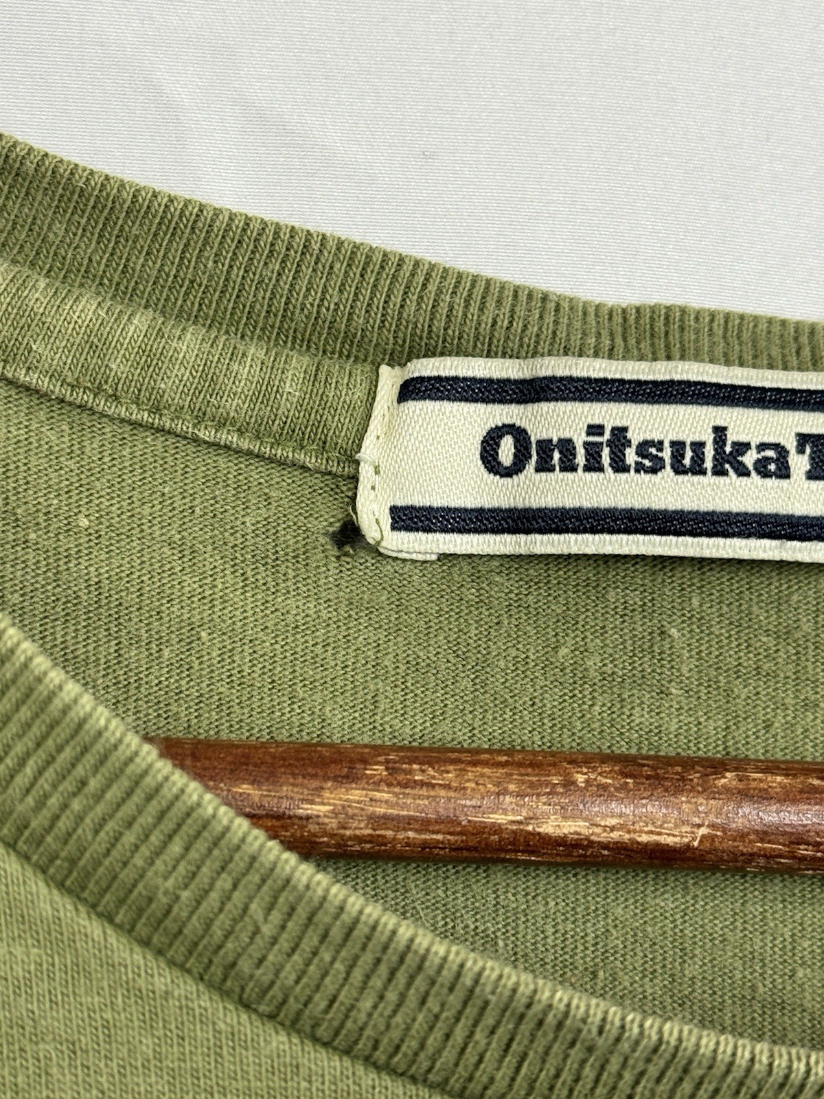 Onitsuka Tiger T Shirt Leather Strap Front Pocket Tee Green US S / M Japan XL gallery