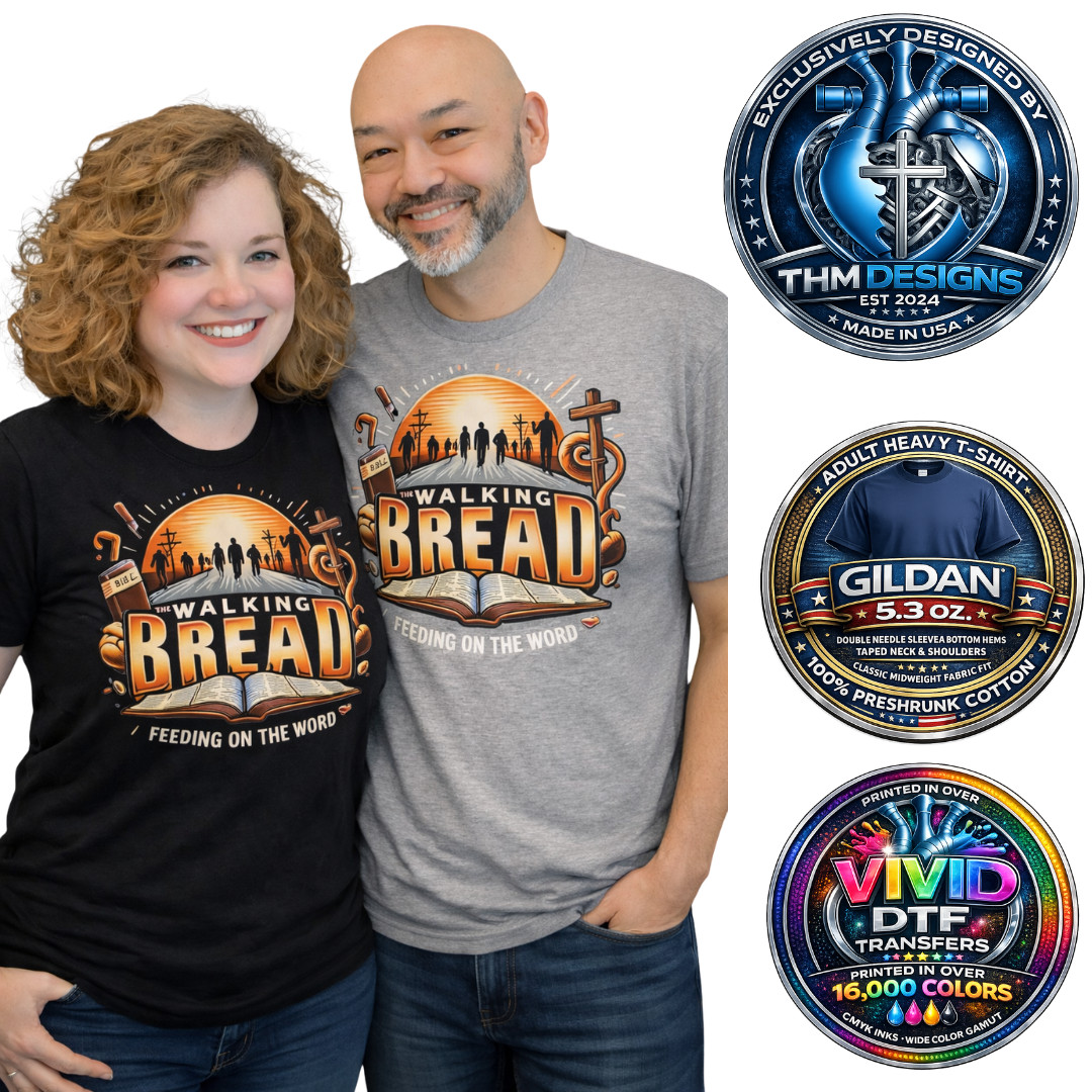 THM Designs Walking Bread Christian Graphic Tee NWT XXL Gildan G500 DTF gallery