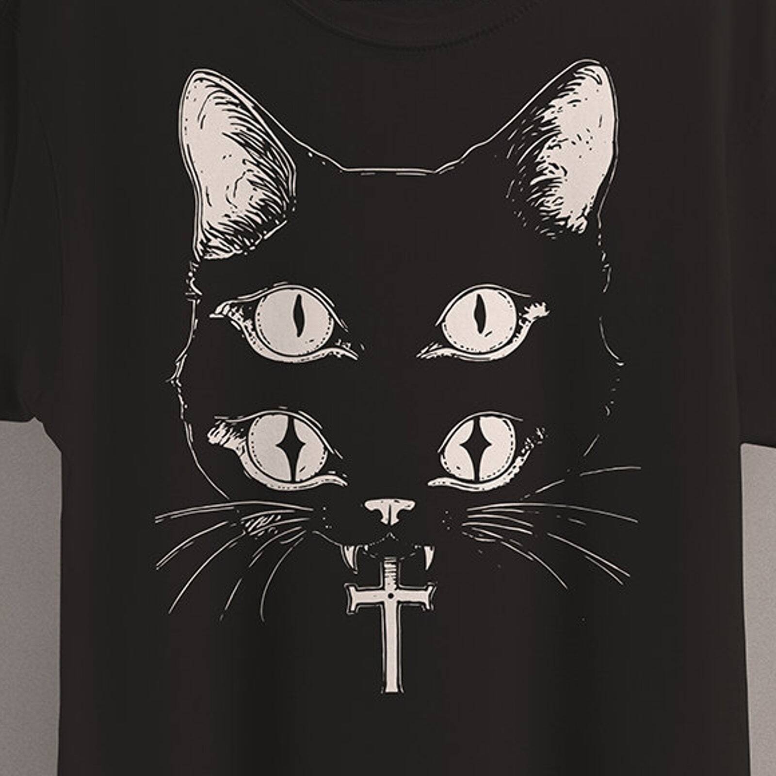 Crust Punk Cat T-Shirt Satanic Occult Clothing Black Metal Weirdcore Goth Sh gallery