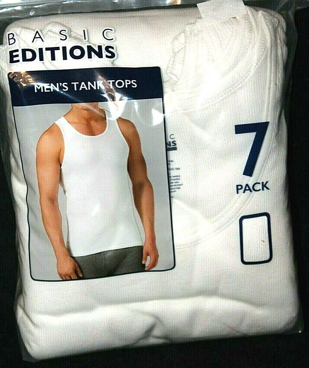 Basic Editions Men's 7-Pack White Tank Top Sleeveless Shirt L-XL (44-46") gallery