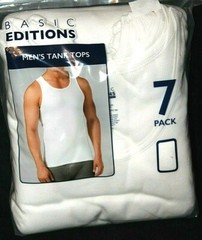 Basic Editions Men’s 7-Pack White Tank Top Sleeveless Shirt L-XL (44-46″)