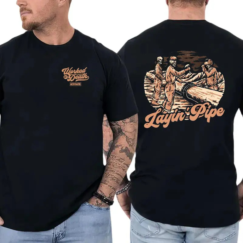 Layin’ Pipe Construction Graphic T-Shirt Pipeline Worker Graphic Tee gallery