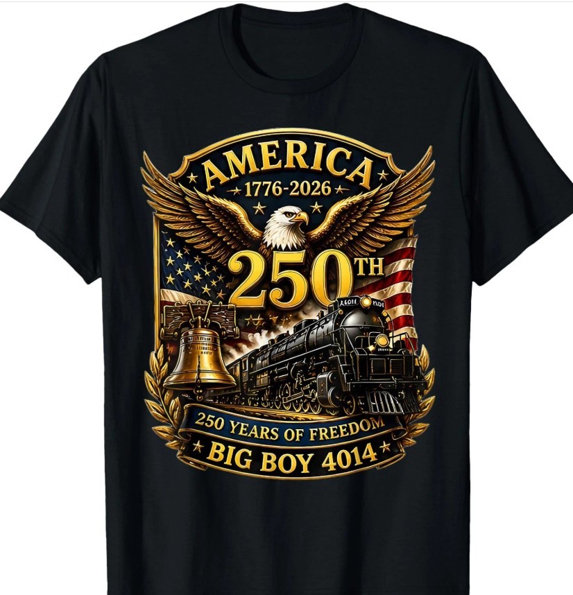 Big Boy 4014 Train USA 250th Anniversary Patriotic American Cotton shirt new gallery