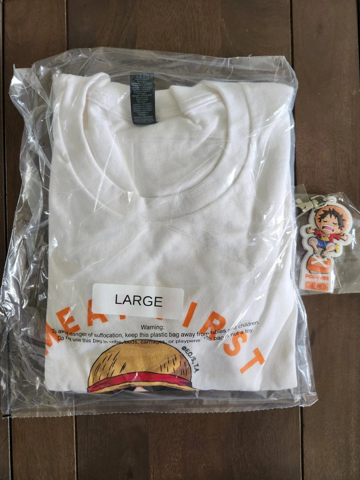 Limited Release Popeyes x One Piece Monkey D Luffy Large T-Shirt w/ Keychain