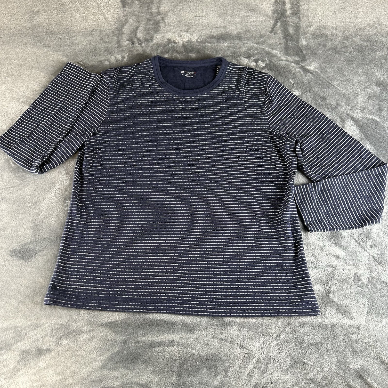 UNTUCKit Lambert Striped Cotton Crewneck T Shirt Mens L Navy Nautical Casual gallery