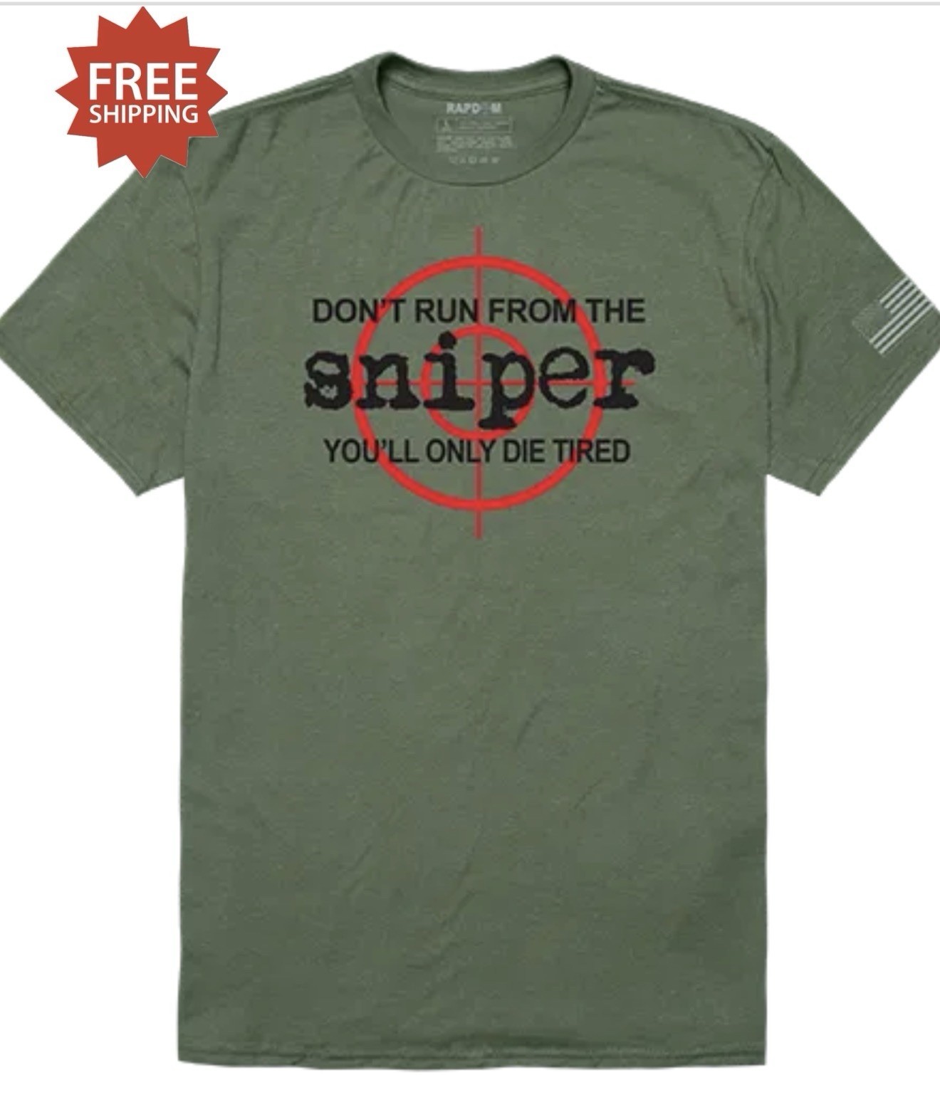 “SNIPER - DON’T RUN DIE TIRED” T-SHIRT by RAPDOM TACTICAL GEAR - Sz 2XL - NWT gallery