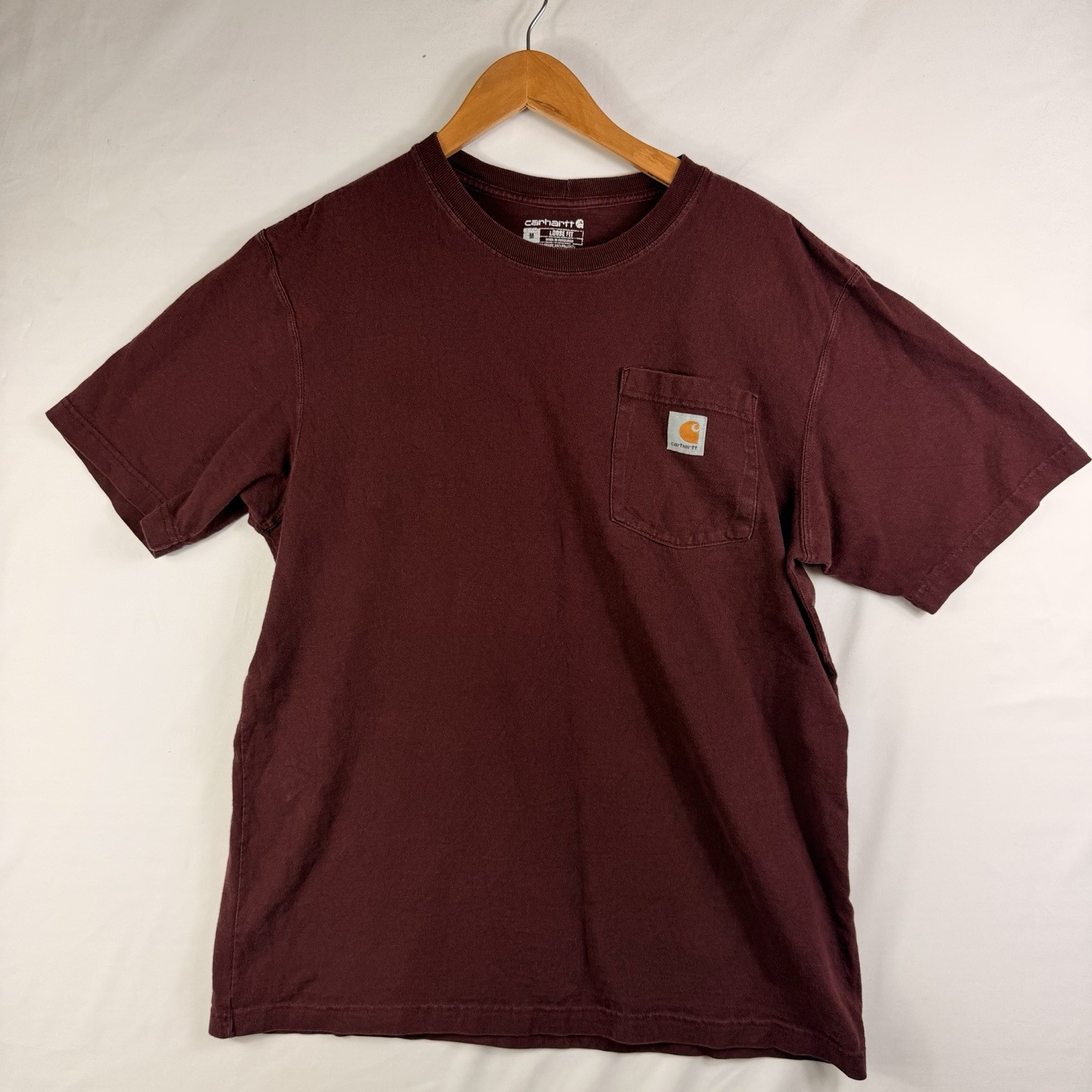 Carhartt T-Shirt Men’s M Loose Fit Maroon Short Sleeve Pocket Tee 100% Cotton