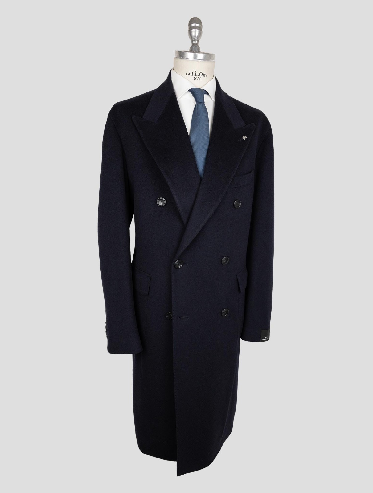 NEW TAGLIATORE BLUE CASHMERE DOUBLE BREASTED OVERCOAT US 46 - EU 56 TCE12 gallery