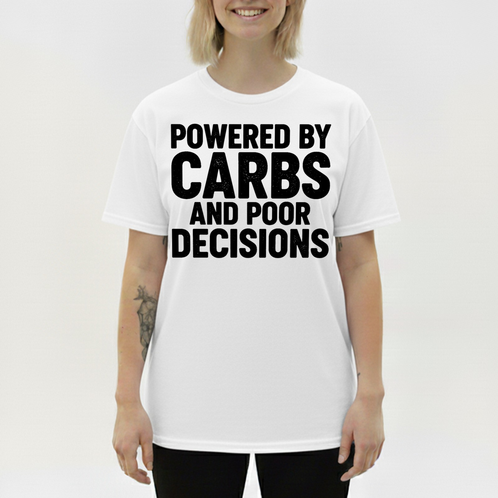 Funny Food T-Shirt Powered By Carbs & Poor Decisions Fast Food Sarcastic Tee gallery