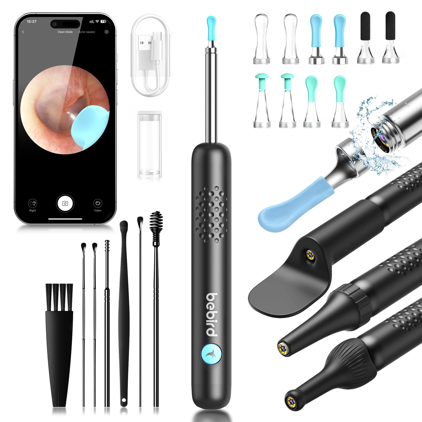 BEBIRD R1 Wax Removal Tool for Ear – Spade Canal Cleaner with R1, Black