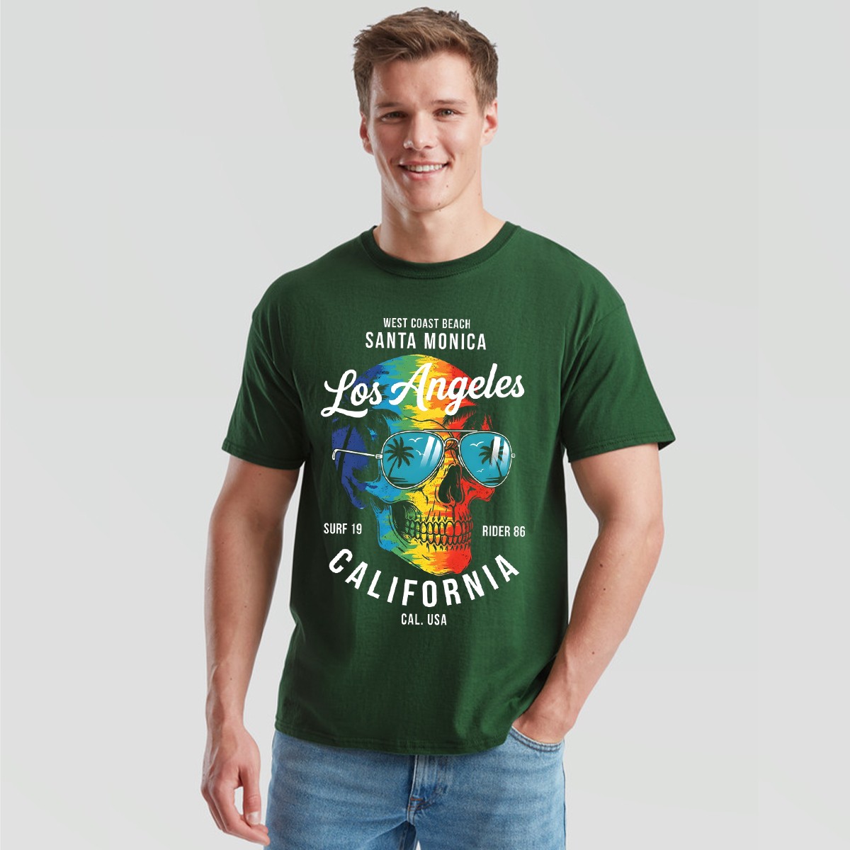 Los Angeles California Travel Mens T-Shirt Santa Monica West Coast Beach Skull gallery