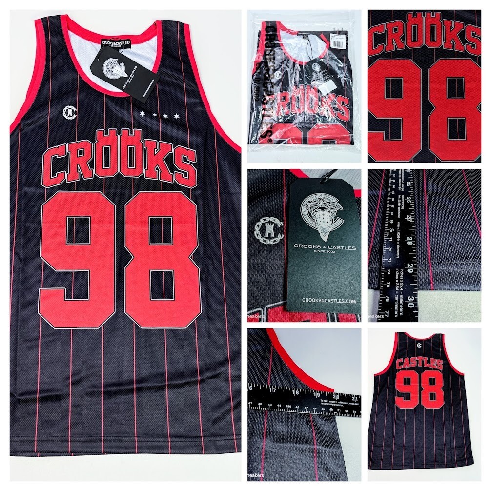 Crooks & Castles M Men’s Jersey Red Black Stripes Basketball Mesh Tank Top New