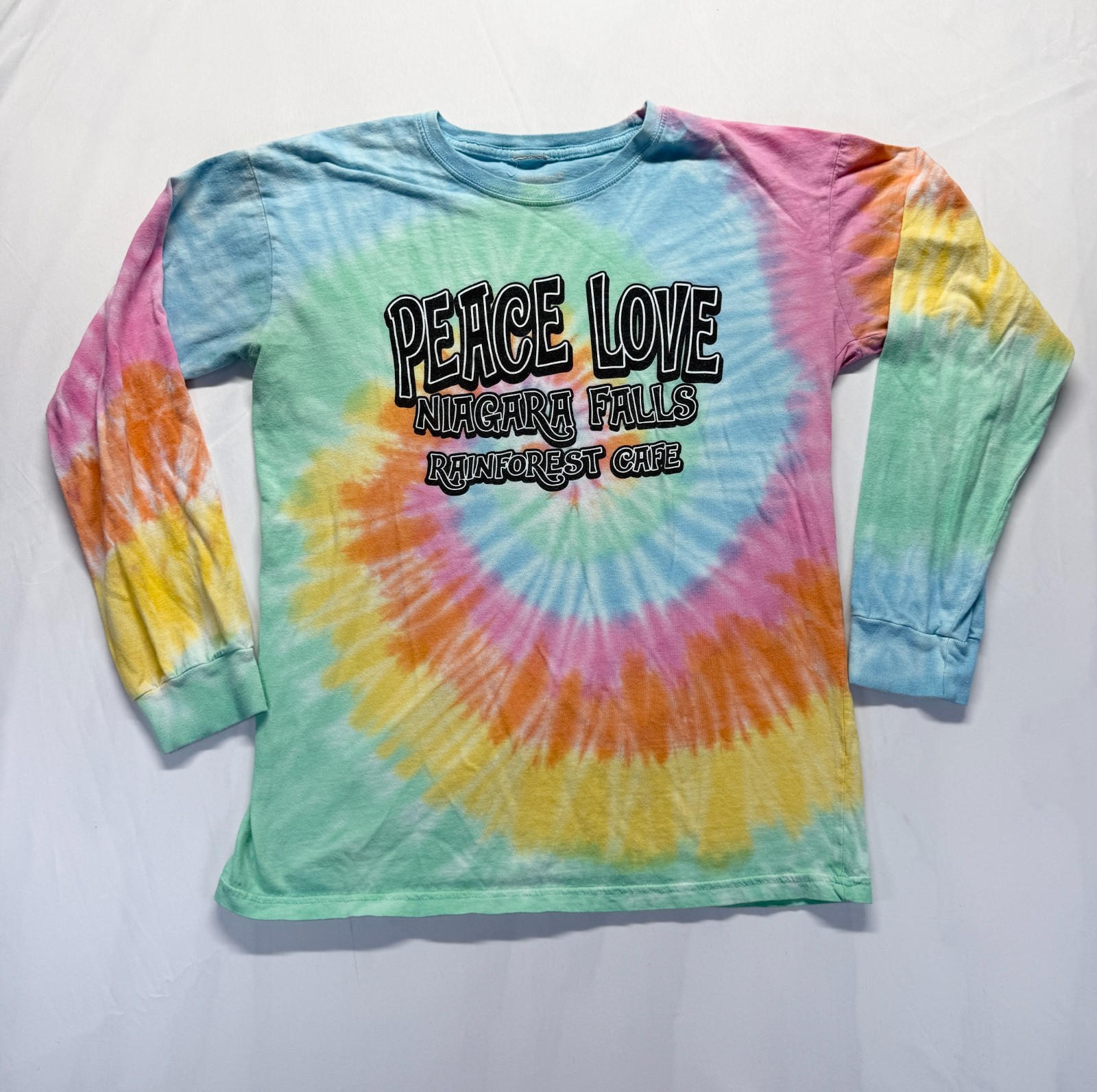 Rainforest Cafe Shirt Mens Medium Multicolor Tie Dye Peace Love Niagara Falls gallery