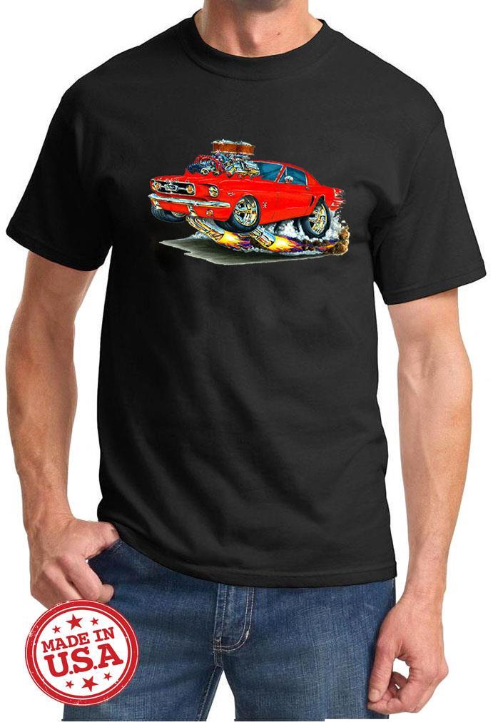1965 1966 Ford Mustang Fastback Cartoon Color Tshirt NEW FREE SHIPPING