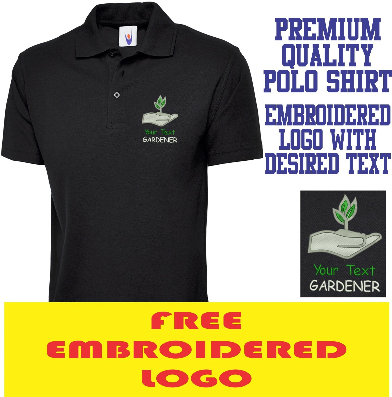 Personalised Embroidered Gardener Custom Text Polo Shirt Uneek The UX1 Polo