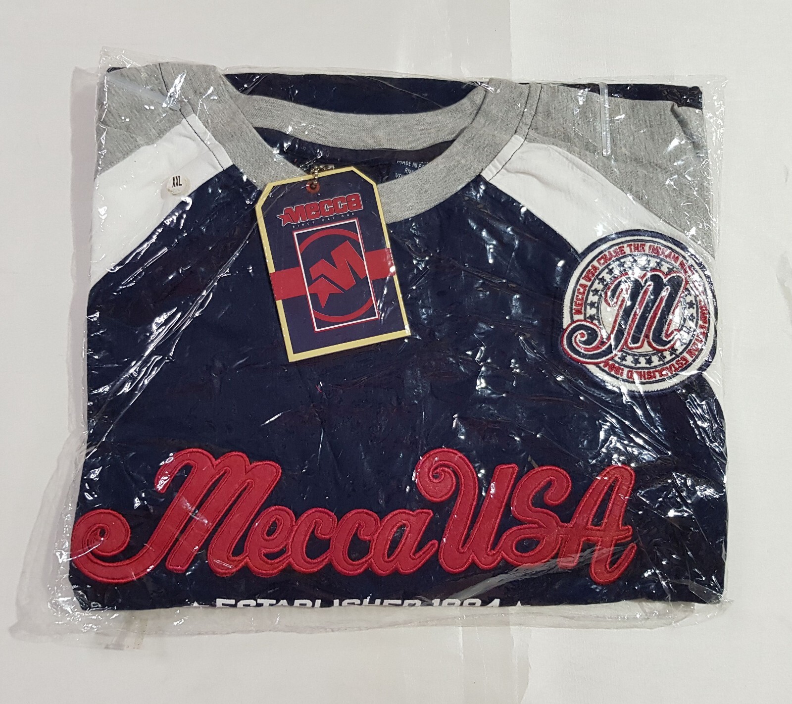 VINTAGE MECCA USA SIZE XXL 2XL MENS COTTON EMBROIDERED T-SHIRT HIP HOP 90s Y2K gallery