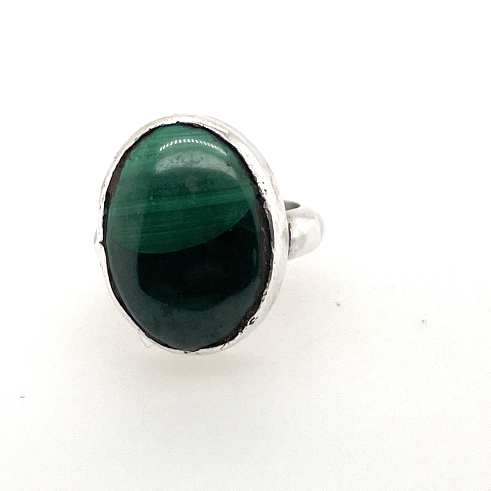 Solid Sterling Silver Malachite Ring – Hallmarked 2000 – Size I½ – 7.34g