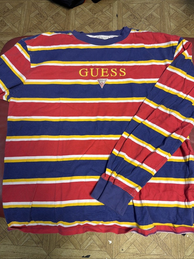 Vintage 90s Guess Long Sleeve Multi Color Striped Shirt Size XL