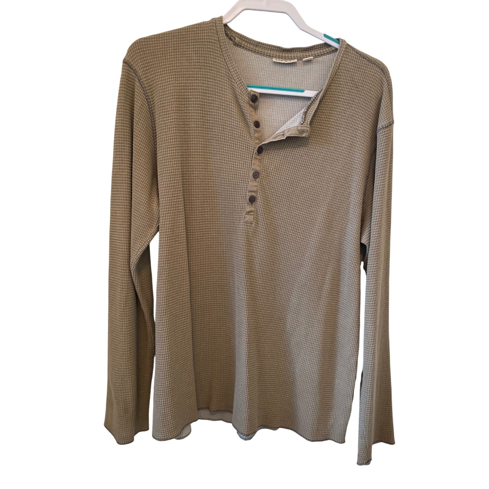 Vgt Y2k Express Mens XL Brown Waffle Knit Henley Shirt Dexter Kills Alt gallery