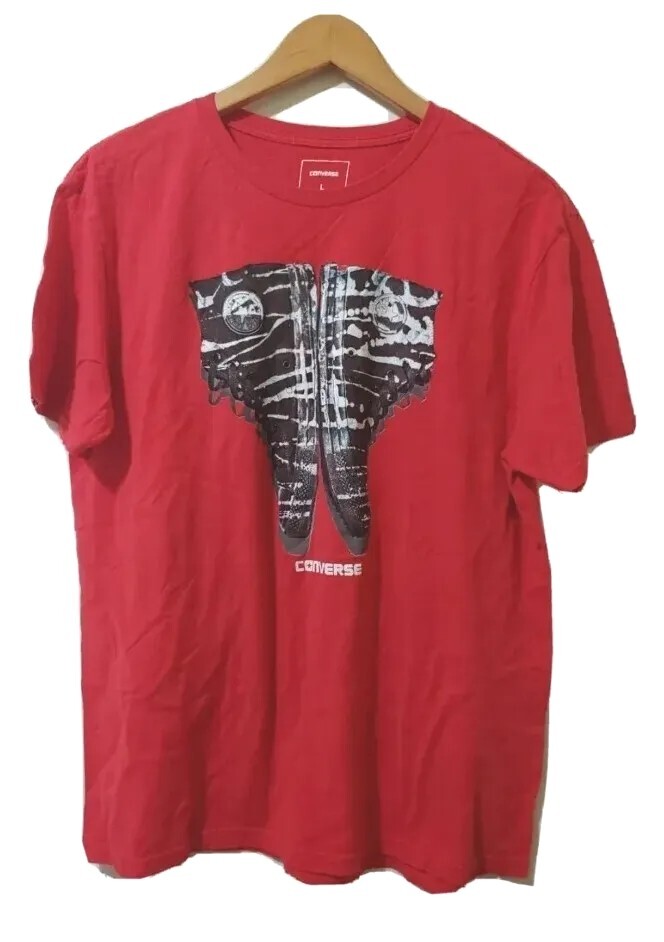 Converse T-Shirt Mens L Short Sleeve Graphic Red Cotton Pullover Crewneck