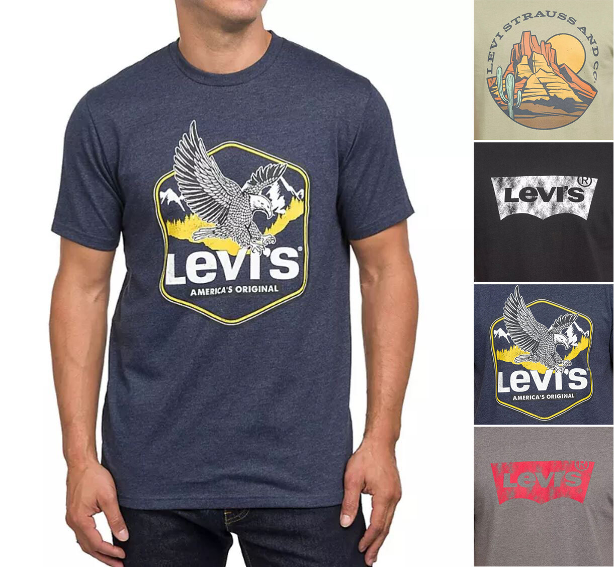 Levi Strauss Graphic Print T-Shirt, Men’s Short Sleeve Top, Crew Neck Jersey Tee