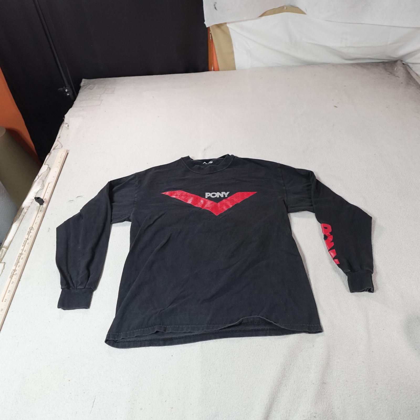 Vintage Pony Shirt Mens Medium Black Red V Long Sleeve Logo Graphic Chevron Tee gallery