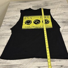 Eva Under Fire Love Drugs & Misery Sleeveless Muscle Tee Shirt Black Large 21×30