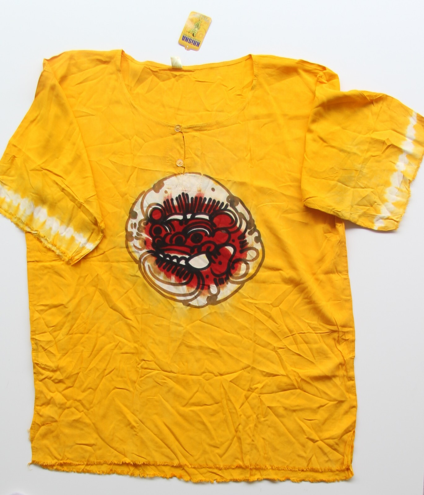 🔥Traditional Balinese Indonesia Barong Lion T-Shirt Yellow Size L Gift Souvenir gallery
