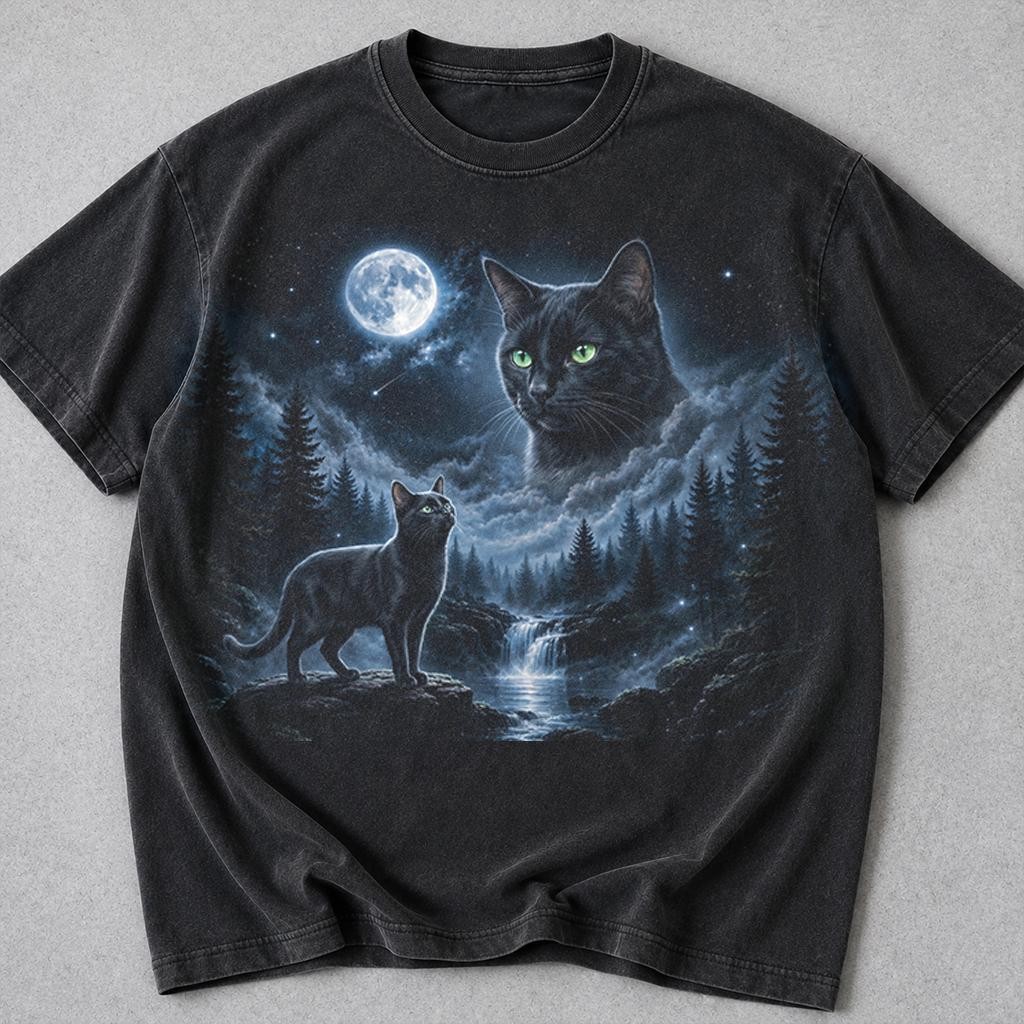 Black Cat Moon Shirt Funny Halloween Cat Graphic Tee Unisex gallery