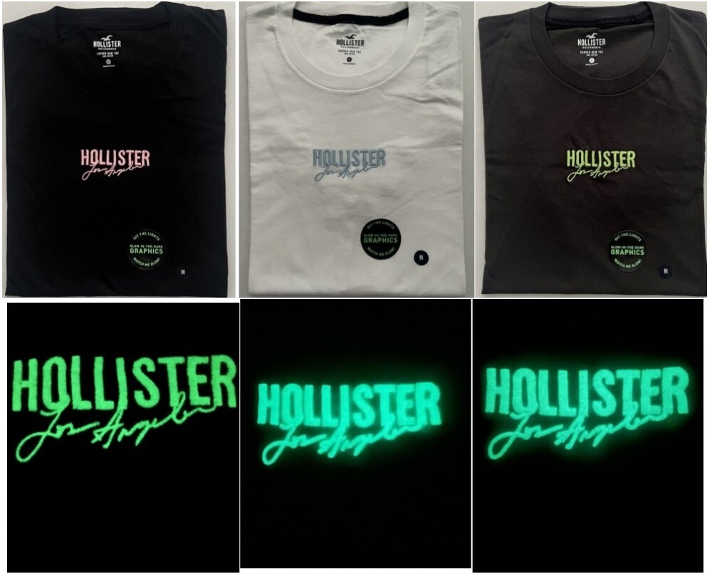 Hollister Men's Glow-In-The-Dark Graphic T-Shirt Curved Hem Logo Tee XS S M L XL gallery