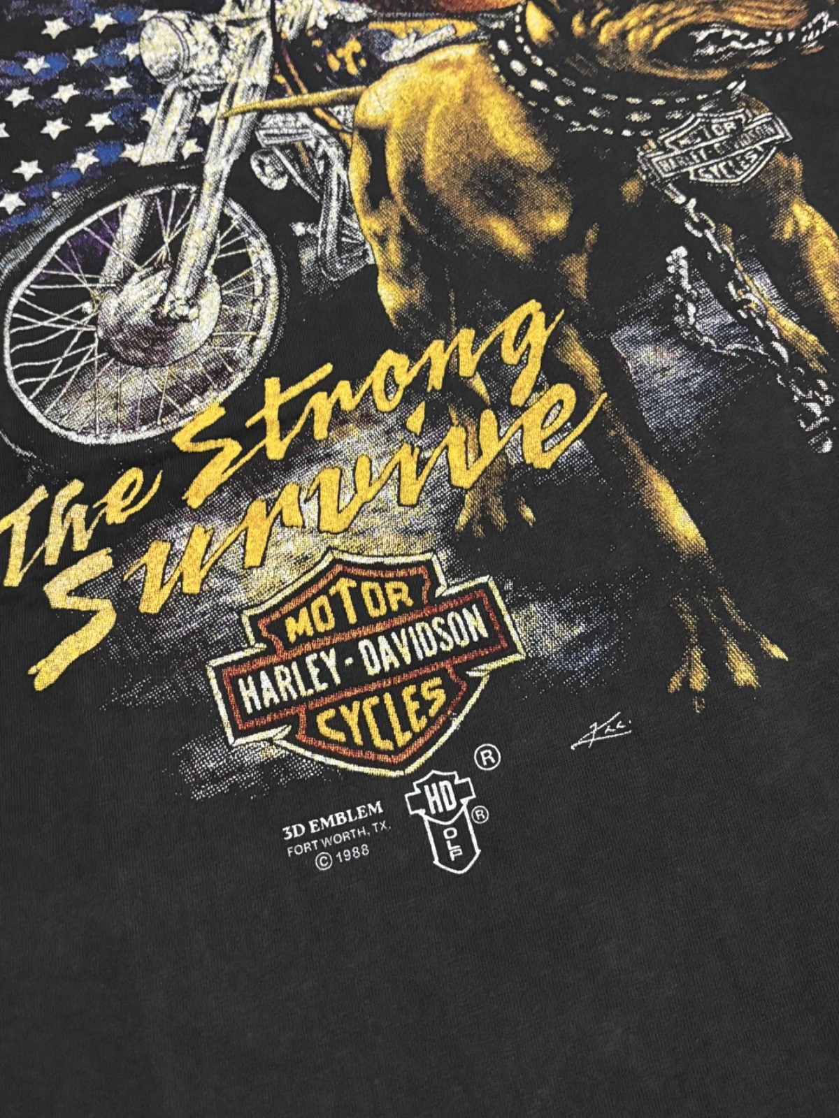 1988 Harley Davidson 3D Emblem The Strong Survive Bulldog Eagle XL Shirt REPRINT gallery