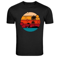 Summer Tropical Beach Sunset Circle Retro Graphic T Shirt