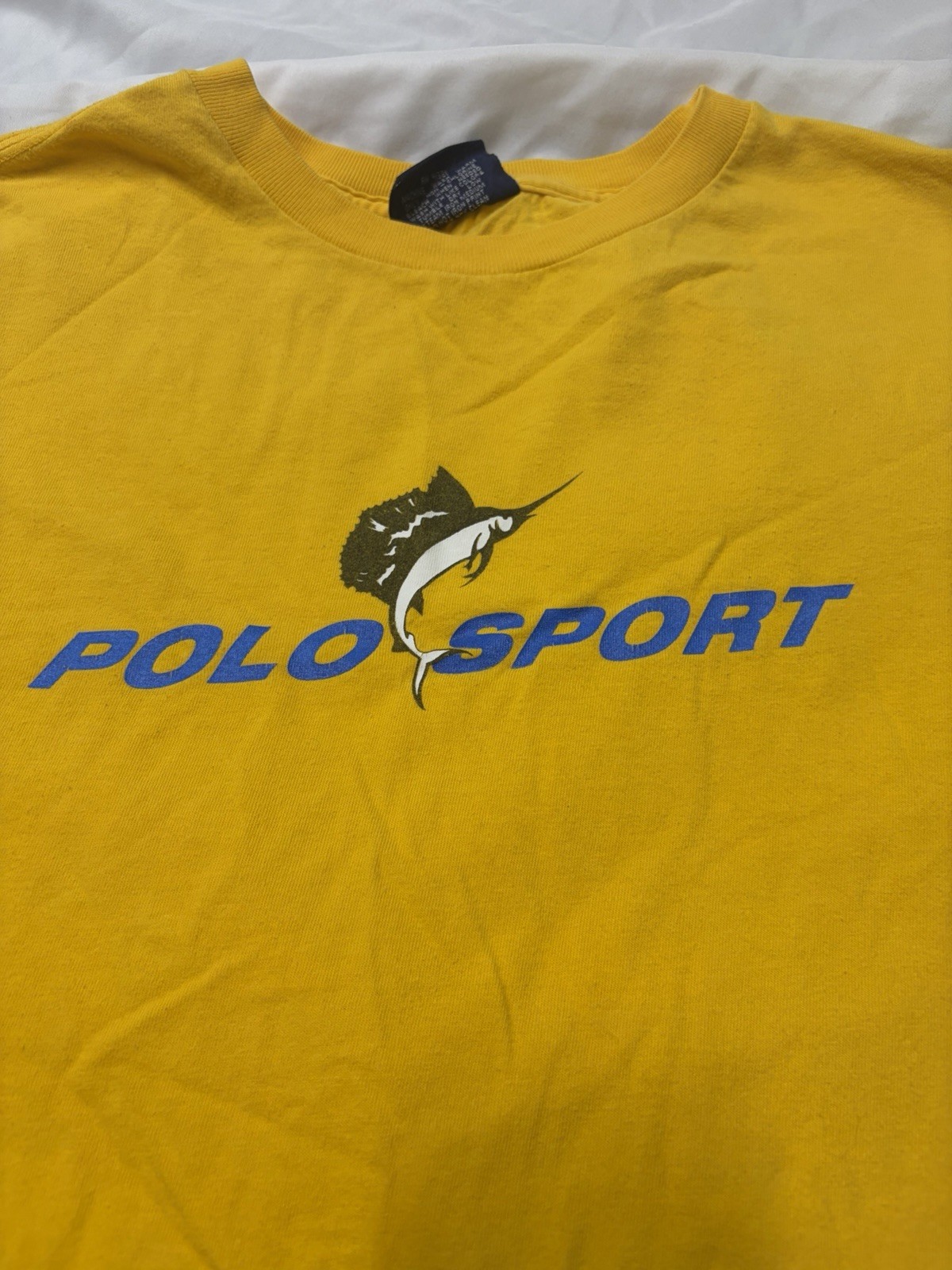 Vintage 90’s Polo Sport Marlin Yellow Cotton L Tee Shirt Medium gallery