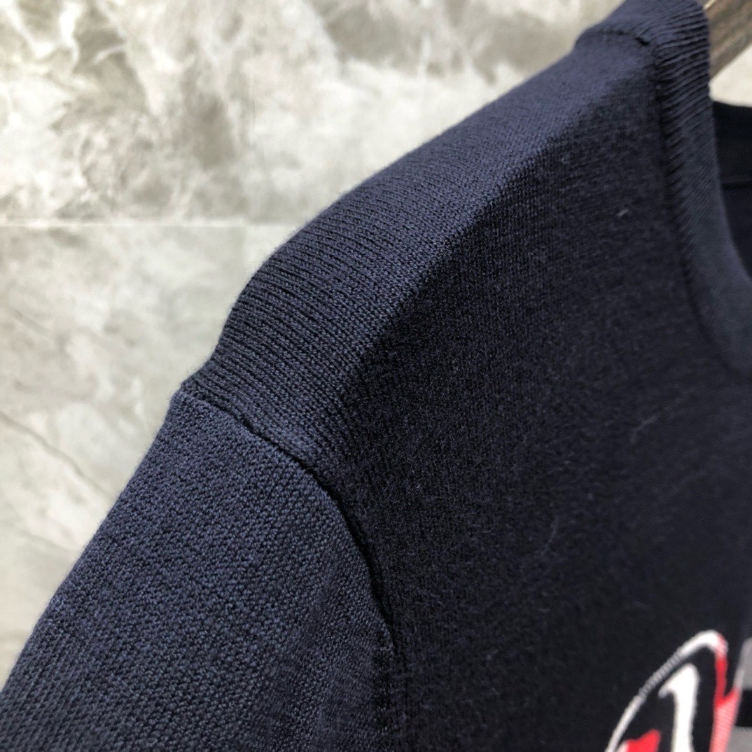 Thom Browne Navy Knit Shirt Plaid Lion Motif 4 Striped Cuffs Men Size 2XL gallery