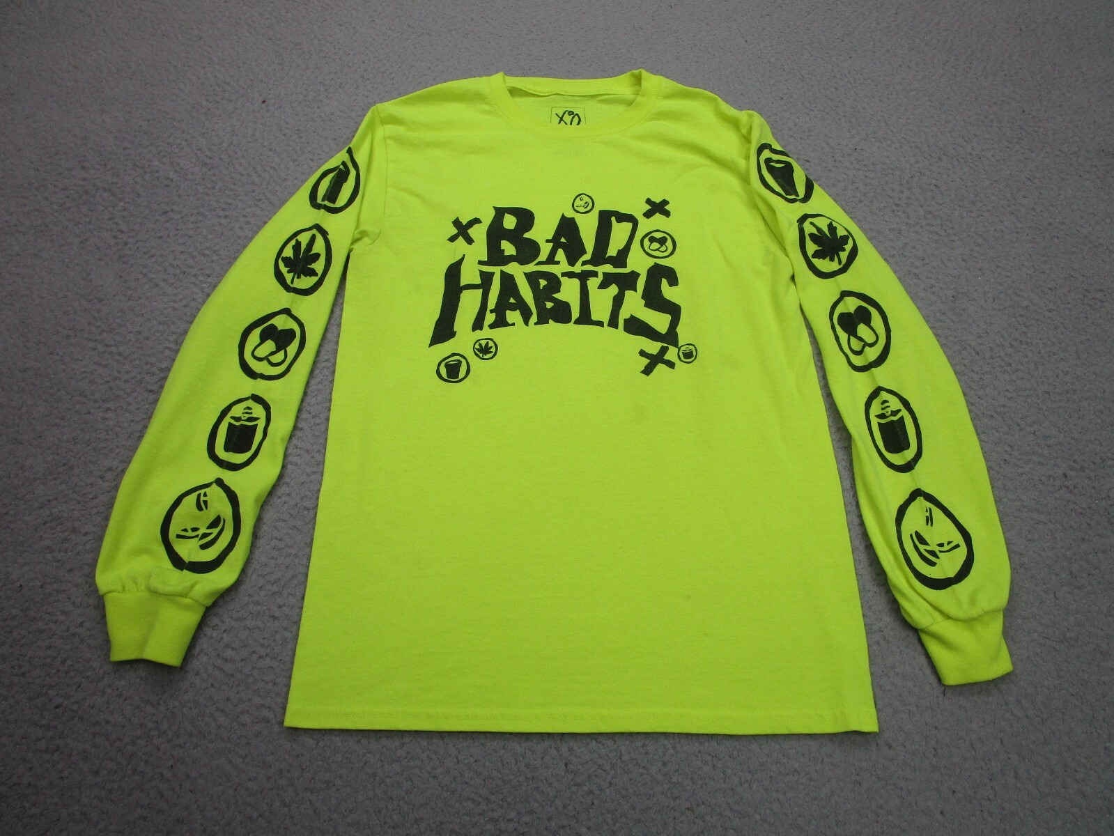 The Weeknd Shirt Mens S Yellow Neon Black Bad Habits XO Tour Concert Long Sleeve