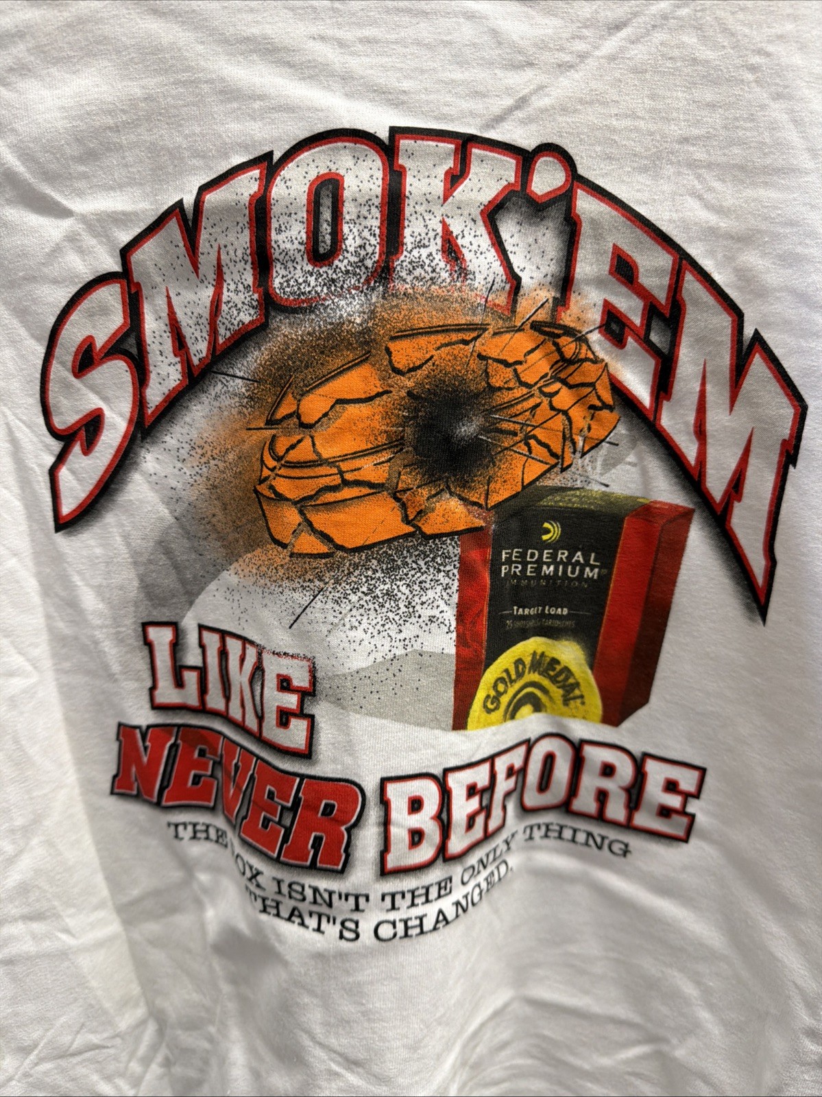 Vintage Federal Ammunition Smok’ Em Like Never Before Double Sided T-Shirt XL gallery