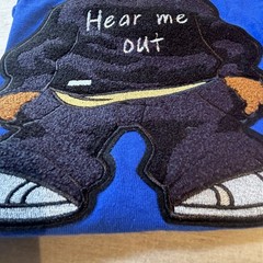 Men L Blue Bear “Hear Me Out” Tshirt Hip Hop Streetwear -See Pics Measurements