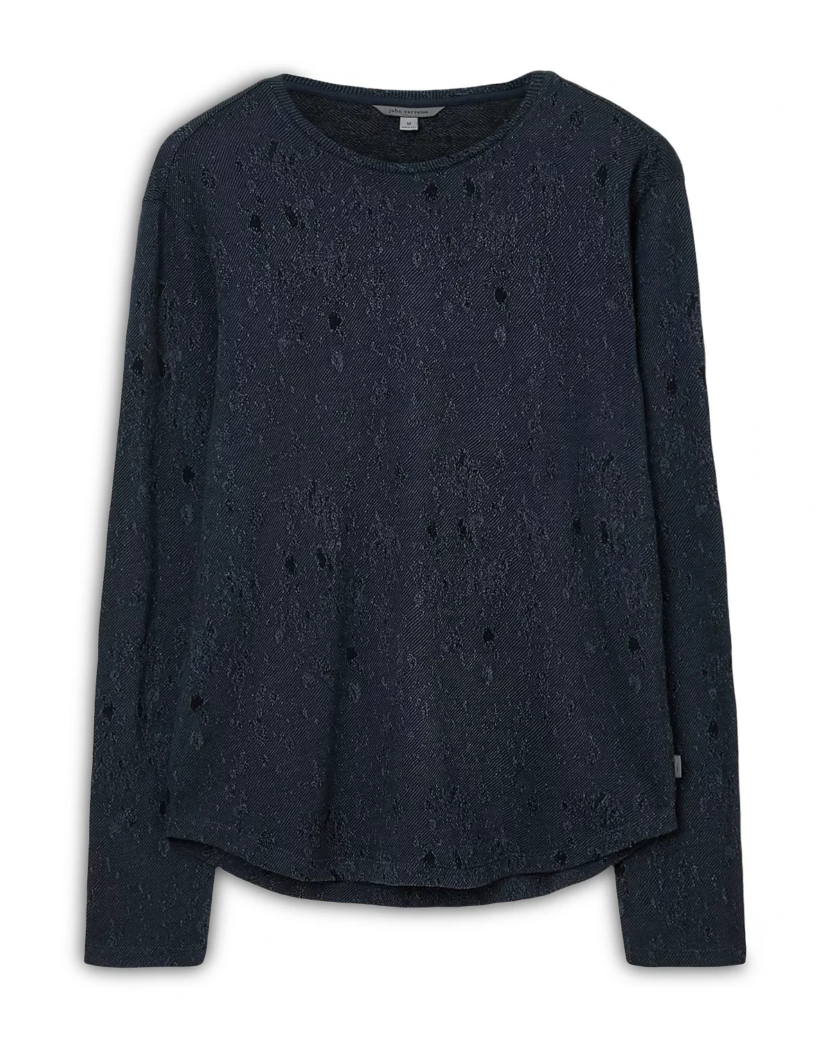 John Varvatos Collection Men's Vera Distressed Jacquard Textured Crew Tee Navy gallery